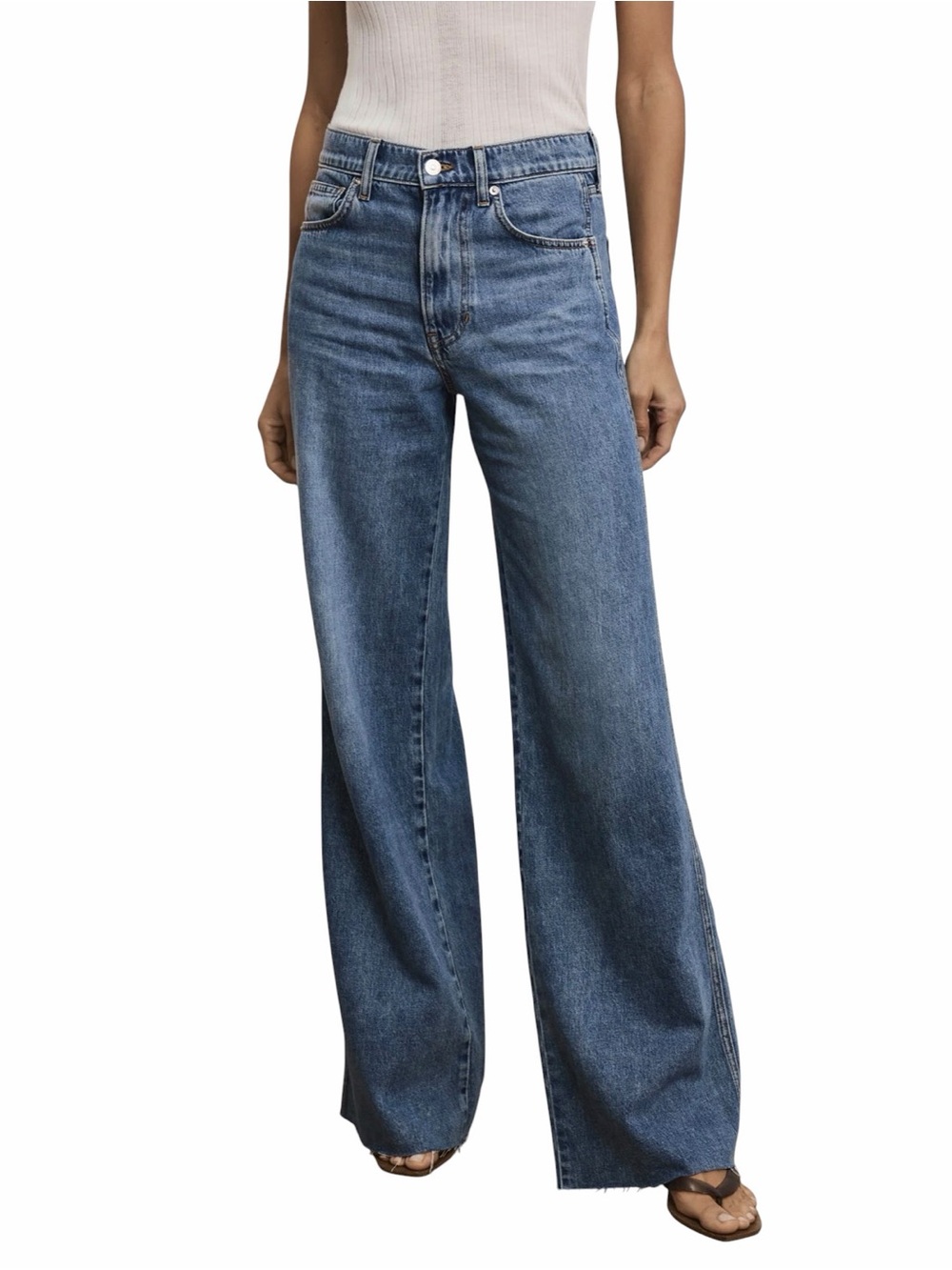 Veronica Beard Kacy High-Rise Wide Leg Jeans Blue Jeans Frayed Denim Size 28